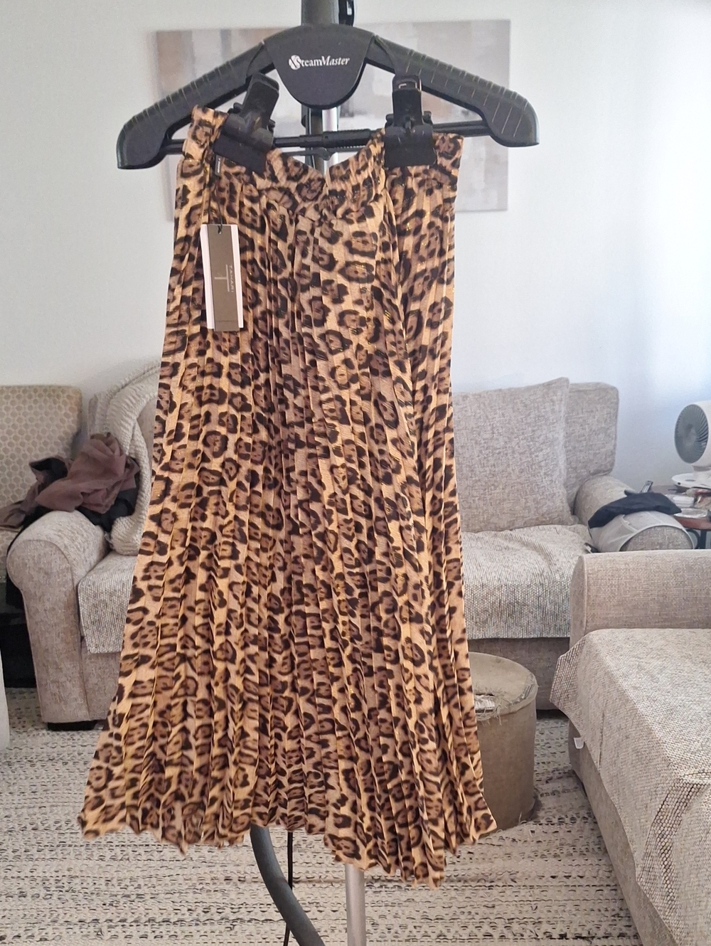 Tahari Leopard Print Pleated Midi Skirt - Brown/Black